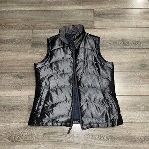 Lands End Women’s Shiny Grey Zip Up Puffer Vest Size Small EUC